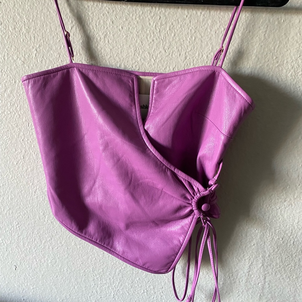 Nanushka Lavender-Pink Faux Leather Asymmetric Drawstring Cami